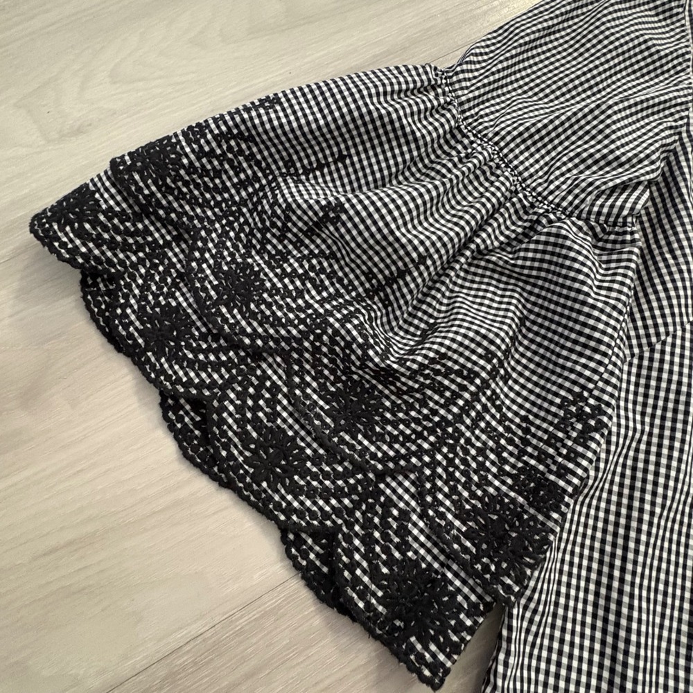 Lauren Ralph Lauren Blouse Women Gingham Bell Sleeve Black White Eyelet XL - Picture 11 of 15